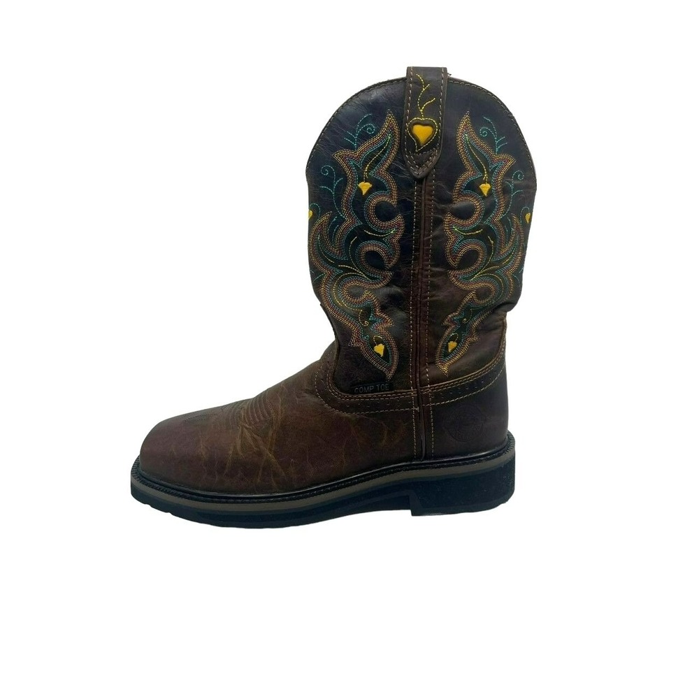 Justin Sunney Western Work Boots Women 8B Brown Good Composite Toe Leather - Picture 12 of 14